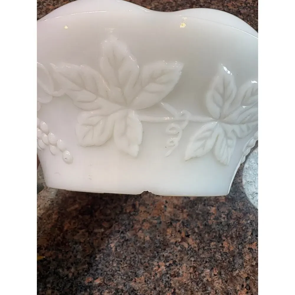 Vintage Milk Glass Bowl with Grape and Leaf Design 8.5" round - Picture 4 of 14